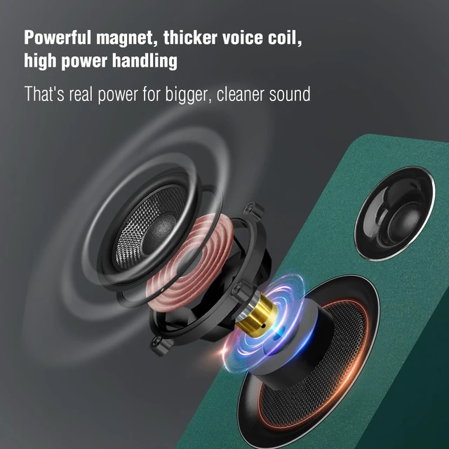Alt view image 3 of 5 - Computer Speakers, Bluetooth 5.3, USB-C, AUX/RCA, 3.5-Inch Woofer, Green
