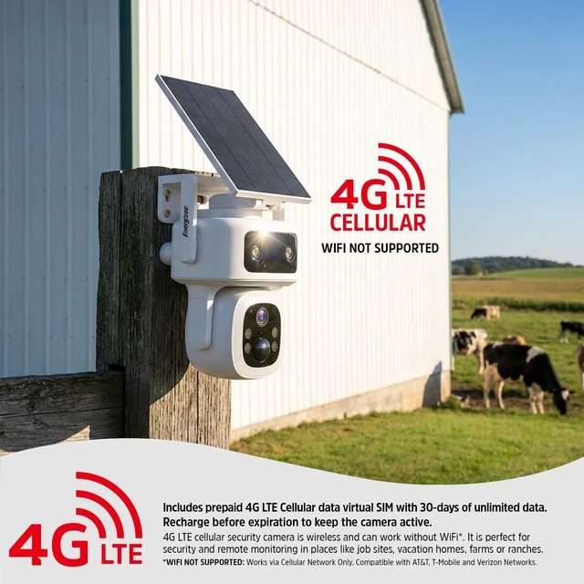 Alt view image 2 of 5 - Energizer Smart 4G LTE Cellular Security Camera with Solar Panel, 2K Outdoor Wireless Pan Tilt Camera, No WiFi Required, Rechargeable Battery, Color Night Vision, Motion Detection, White