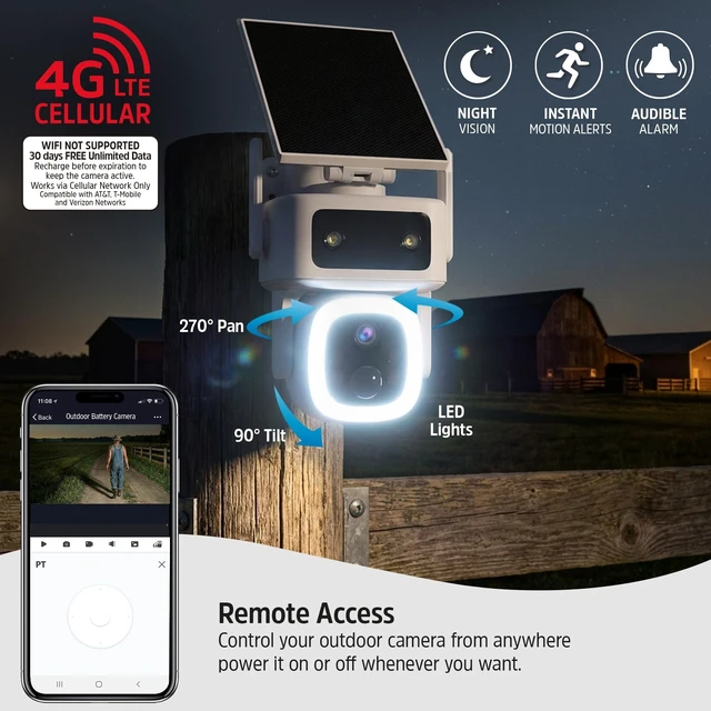 Alt view image 3 of 5 - Energizer Smart 4G LTE Cellular Security Camera with Solar Panel, 2K Outdoor Wireless Pan Tilt Camera, No WiFi Required, Rechargeable Battery, Color Night Vision, Motion Detection, White