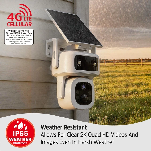 Alt view image 4 of 5 - Energizer Smart 4G LTE Cellular Security Camera with Solar Panel, 2K Outdoor Wireless Pan Tilt Camera, No WiFi Required, Rechargeable Battery, Color Night Vision, Motion Detection, White