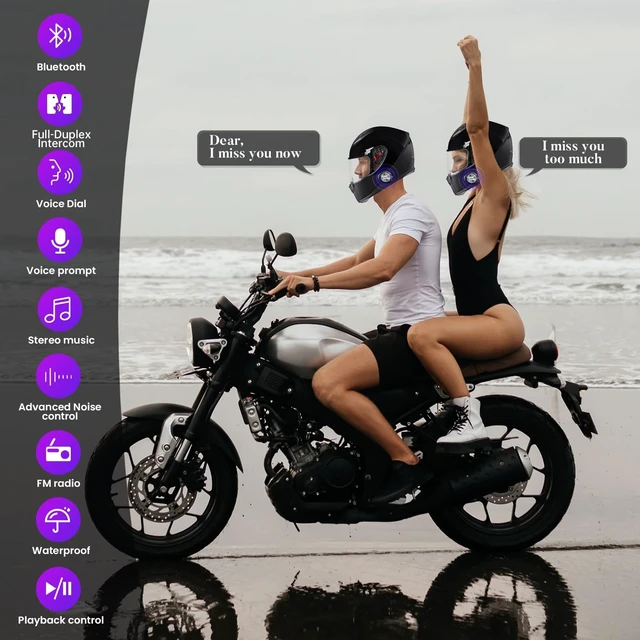 Alt view image 3 of 5 - Yaconob Y3 Helmet Bluetooth Headset (More Suitable for Couples), Auto Answer Phone, Intercom, Music, Intercom, Active Noise Cancellation, Waterproof (1 Pack)