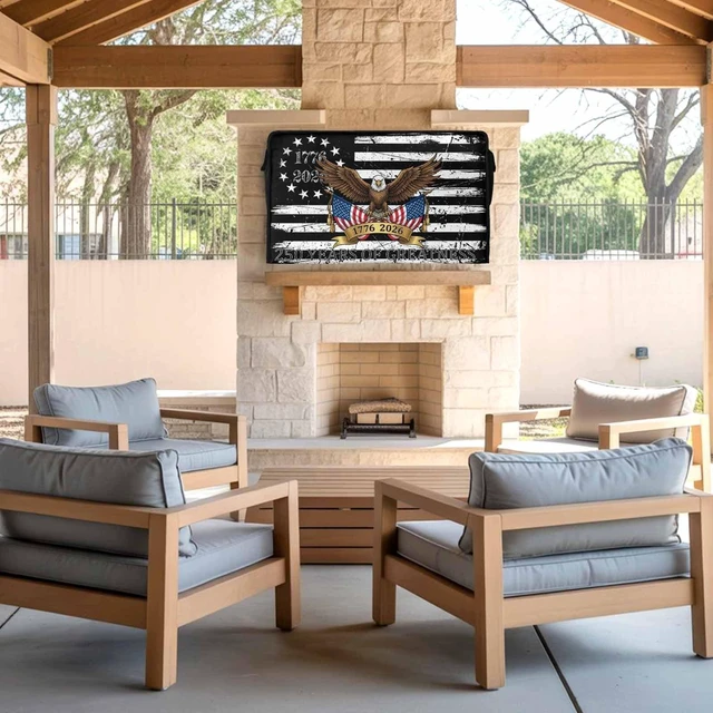Alt view image 4 of 5 - 250 Anniversary USA Flag Outdoor TV Cover 40 to 43 Inch Weatherproof, Black American Flag Eagle 600D Oxford TV Covers with Waterproof Zipper, Outside Flat TV Screen Protector Size 40"W x 25"H x 4.5"D
