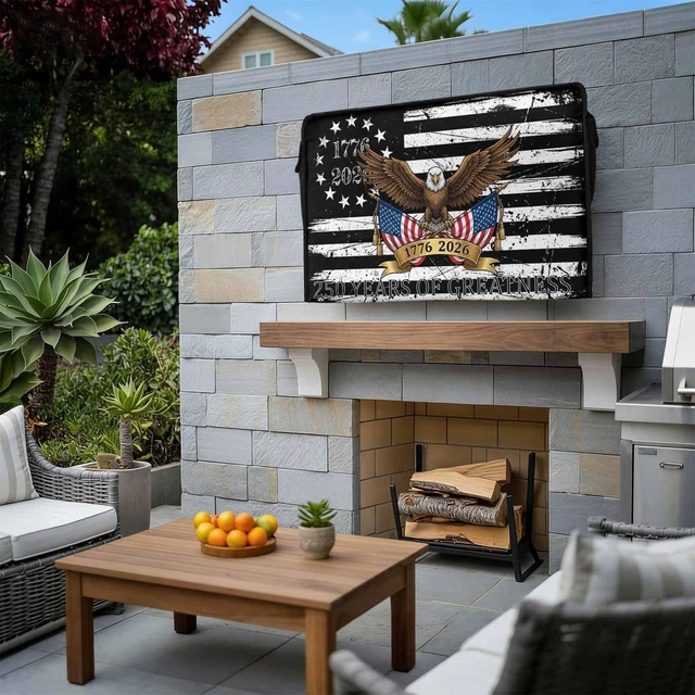 Alt view image 2 of 5 - 250 Anniversary USA Flag Outdoor TV Cover 40 to 43 Inch Weatherproof, Black American Flag Eagle 600D Oxford TV Covers with Waterproof Zipper, Outside Flat TV Screen Protector Size 40"W x 25"H x 4.5"D