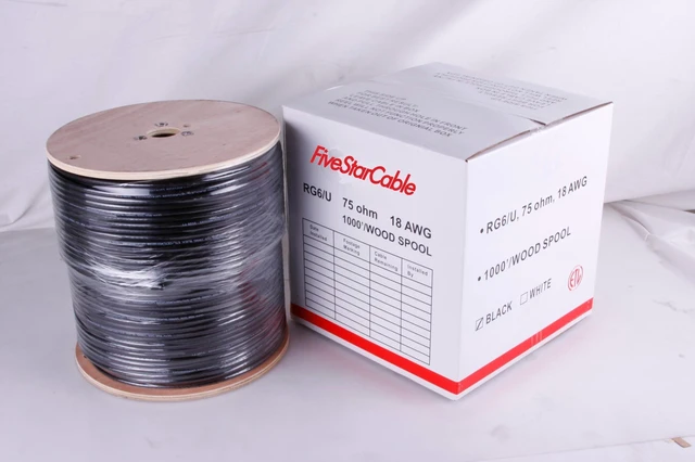 Alt view image 3 of 5 - Five Star Cable RG6 UTP 1000 ft Shielded Coaxial Cable ETL Listed for use with Audio, Video, and CATV/MATV Transmission. Black (1000 Ft, Black)