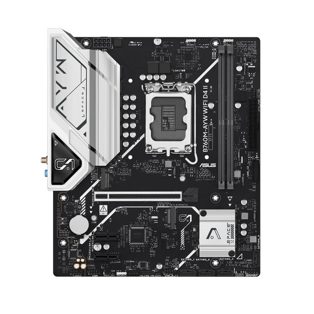 Alt view image 2 of 5 - ASUS B760M-AYW WiFi D4 II Intel B760 (LGA 1700) microATX mATX Motherboard, PCIe 5.0 x16 Support, Two M.2 Slots, DDR4, Realtek 2.5Gb Ethernet, Wi-Fi 6, HDMI, SATA 6 Gbps, Front USB 5Gbps, Aura S