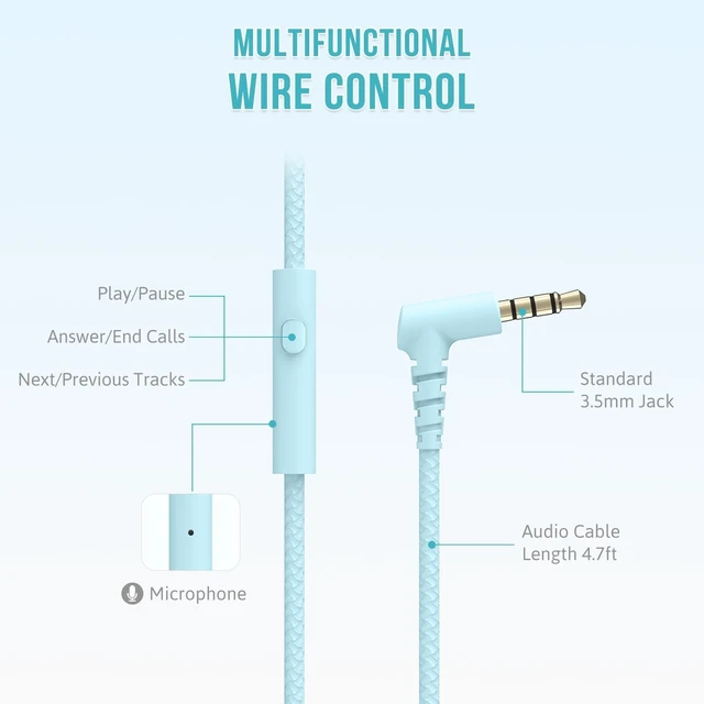 Alt view image 3 of 5 - rockpapa L22 Foldable Wired Headphones for Kids Girls Boys with Microphone