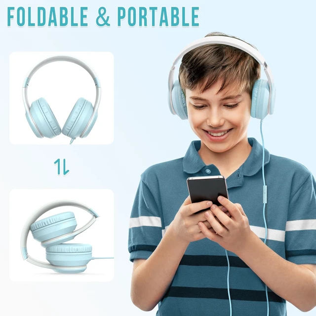 Alt view image 4 of 5 - rockpapa L22 Foldable Wired Headphones for Kids Girls Boys with Microphone