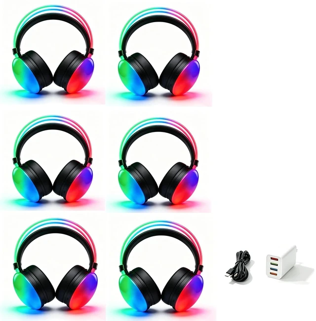 Main image of SWTGTEM Silent Disco Headphone,40mm Speakers LED Lights,Adjustable Headband Breathable 3 LED Channels, Support Wireless Connect,for Fitness,Yoga,Party,HI-FI Stereo,(6pcs Headphones)