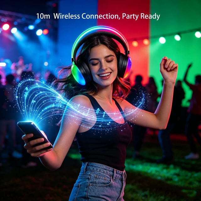 Alt view image 2 of 5 - SWTGTEM Silent Disco Headphone,40mm Speakers LED Lights,Adjustable Headband Breathable 3 LED Channels, Support Wireless Connect,for Fitness,Yoga,Party,HI-FI Stereo,(6pcs Headphones)