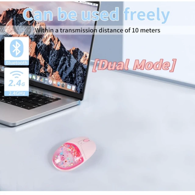 Alt view image 3 of 5 - Cute Bluetooth Wireless Mouse,Rechargeable Cartoon Pig Mouse with USB Receiver& Bluetooth Dual Mode,RGB Backlit Silent Mice Quicksand Floating Design for Laptops Mac iPad PC Computer Desktop-Pi