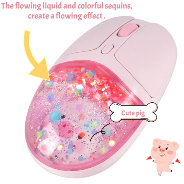 Alt view image 2 of 5 - Cute Bluetooth Wireless Mouse,Rechargeable Cartoon Pig Mouse with USB Receiver& Bluetooth Dual Mode,RGB Backlit Silent Mice Quicksand Floating Design for Laptops Mac iPad PC Computer Desktop-Pi