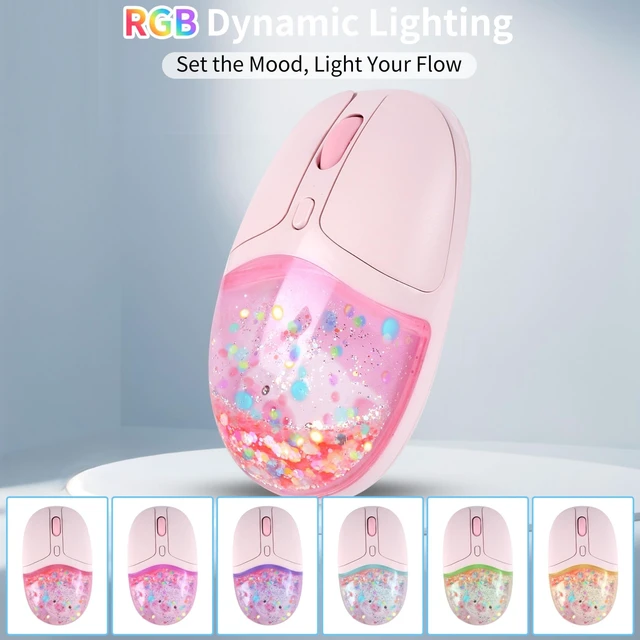 Alt view image 4 of 5 - Cute Bluetooth Wireless Mouse,Rechargeable Cartoon Pig Mouse with USB Receiver& Bluetooth Dual Mode,RGB Backlit Silent Mice Quicksand Floating Design for Laptops Mac iPad PC Computer Desktop-Pi