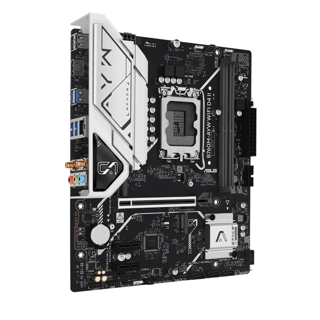 Alt view image 3 of 5 - ASUS B760M-AYW WiFi D4 II Intel B760 (LGA 1700) microATX mATX Motherboard, PCIe 5.0 x16 Support, Two M.2 Slots, DDR4, Realtek 2.5Gb Ethernet, Wi-Fi 6, HDMI, SATA 6 Gbps, Front USB 5Gbps, Aura S