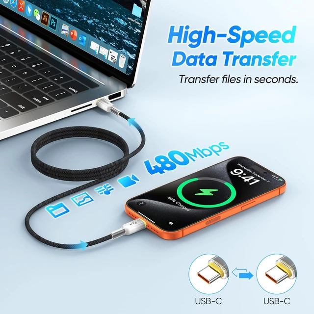 Alt view image 3 of 5 - XiAyriky 15FT USB C Cable 5-Pack, 60W Fast Charging, 480Mbps Data
