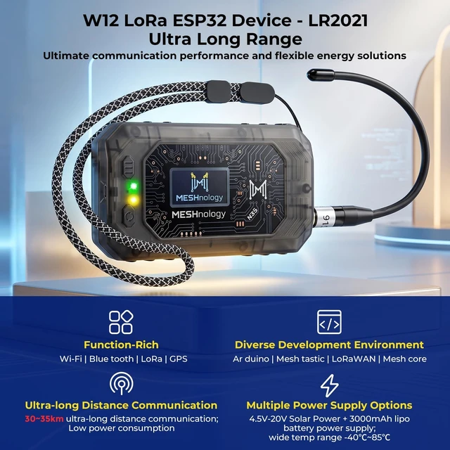 Alt view image 2 of 5 - Meshnology W12 LoRa ESP32 Device, Within LR2021 Chip GPS Battery (1 Set)