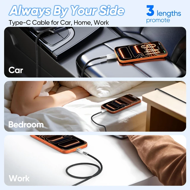 Alt view image 5 of 5 - XiAyriky 15FT USB C Cable 5-Pack, 60W Fast Charging, 480Mbps Data