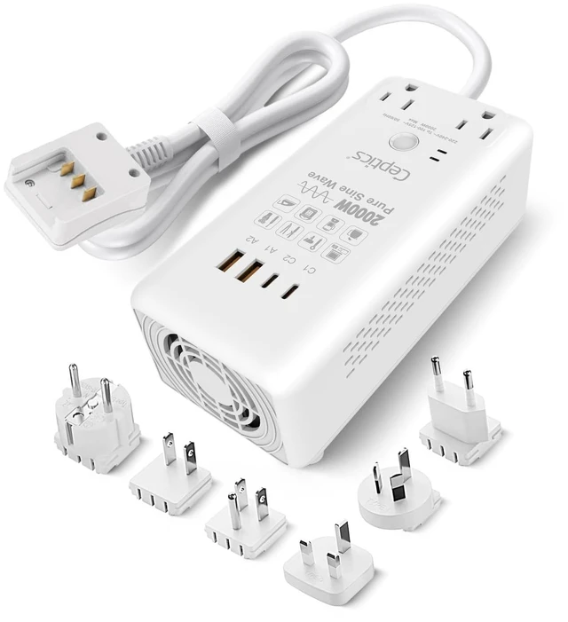Main image of Ceptics Voltage Converter US to Europe, 2000W Pure Sine Wave 220V to 110V, Perfect for Hair Dryer, Straighteners and Curling Iron, 6 in 1 with 2 AC Outlets and 4 USB Ports (PD 45W)