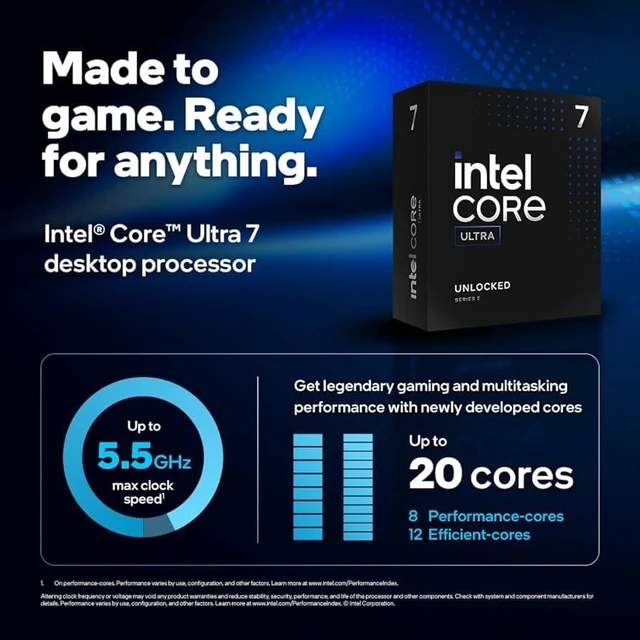 Alt view image 4 of 5 - Intel Core Ultra 7 265 Desktop Processor: 20 Cores (8P+12E), up to 5.3GHz Max Turbo, 30MB Cache, DDR5 6400 Support for AI, Gaming, Content Creation, Office. OEM Bulk/Tray Packaging, 1 YR Warranty