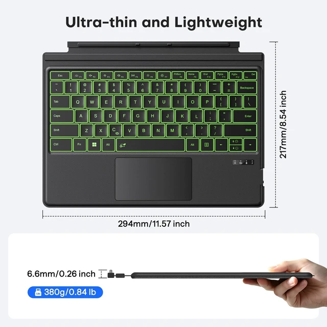 Alt view image 5 of 5 - TECURS Bluetooth Keyboard for Microsoft Surface Pro 7/7+/6/5/4/3 12.3 inch