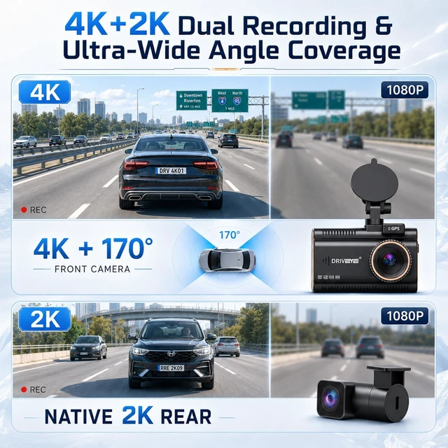 Alt view image 2 of 5 - Dual Dash Cam Front and Rear Wireless, 4K+2K Car Dash Camera with STARVIS 2 Sensor, WiFi, HDR Night Vision, 3" IPS Screen, Built-in GPS, Voice Control, 64GB SD Card Included, 24H Parking Mode