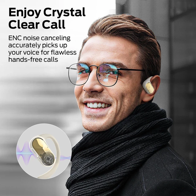 Alt view image 4 of 5 - Oraolo Open Ear Headphones, Powerful Sound by 16mm Large Drivers, Bluetooth 5.4 Open Ear Earbuds with Noise-Cancelling Mic for Clear Calls, 32H Playtime, IPX5 Waterproof, Sport Earbuds, White