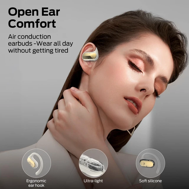 Alt view image 3 of 5 - Oraolo Open Ear Headphones, Powerful Sound by 16mm Large Drivers, Bluetooth 5.4 Open Ear Earbuds with Noise-Cancelling Mic for Clear Calls, 32H Playtime, IPX5 Waterproof, Sport Earbuds, White