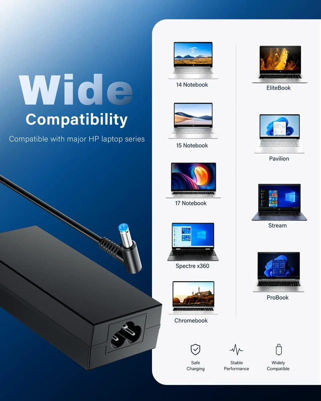 Alt view image 4 of 5 - UL Certified 45W Blue Tip Charger Compatible with HP Laptop Charger