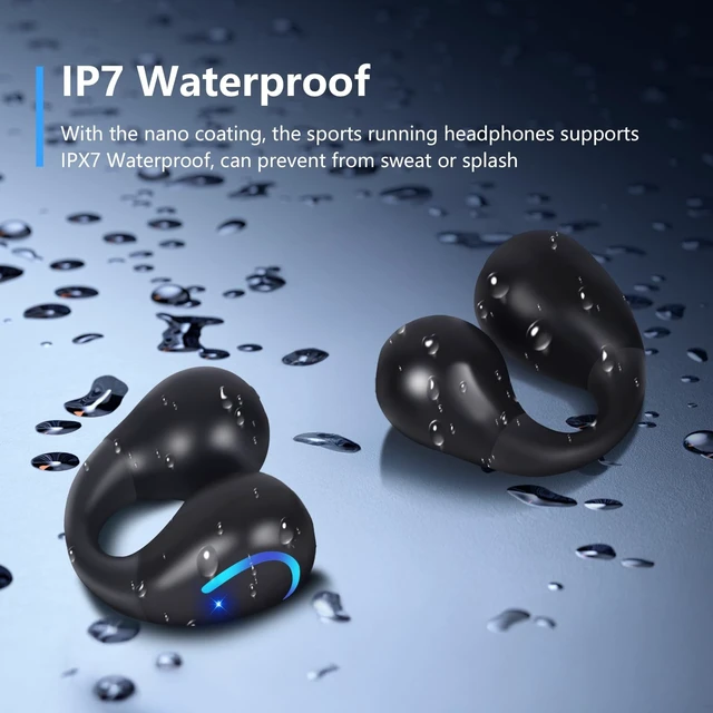 Alt view image 4 of 5 - dufiga Ultra Open Ear Headphones Bluetooth 5.3 Wireless Bone Conduction Clip On Earbuds with Digital Display Charging Case 60 Hours Playtime Sport Earphones IPX7 Waterproof for Running Fitness