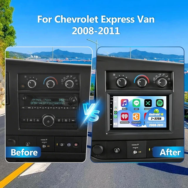 Alt view image 2 of 5 - Android 14 Double Din Car Stereo for Chevy Express Van 2008-2011 w/Wireless CarPlay Android Auto, 10.1" Touchscreen for Express Van Car Radio Support GPS Bluetooth Voice Control WiFi FM Camera,