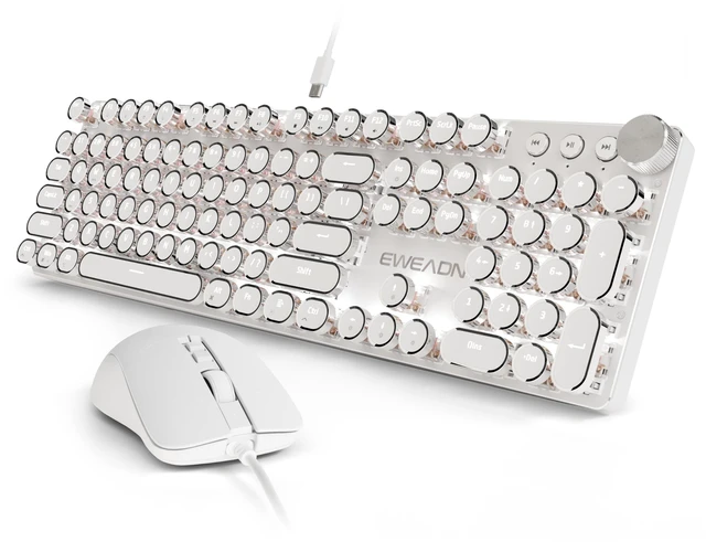Main image of Wired Typewriter Keyboard and Mouse Combo, White Backlit, Soft Clack, Green