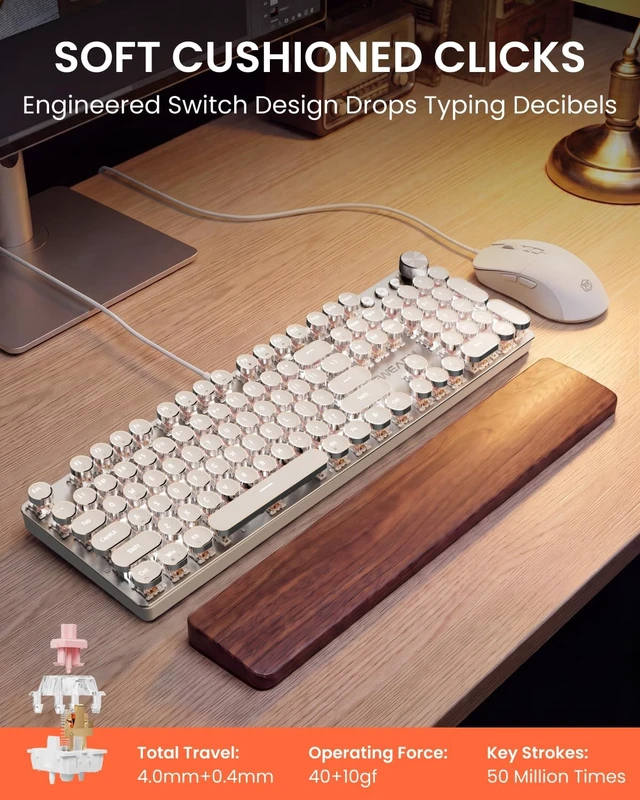 Alt view image 2 of 5 - Wired Typewriter Keyboard and Mouse Combo, White Backlit, Soft Clack, Green