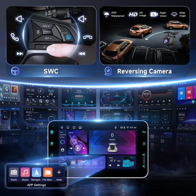 Alt view image 4 of 5 - Driauto 4G+64G 9 Single Din Andriod Car Stereo with Carplay Android Auto