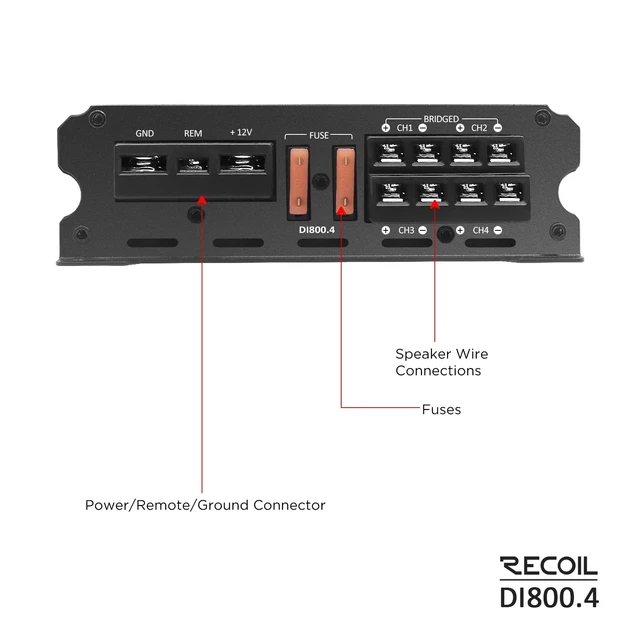 Alt view image 5 of 5 - Recoil DI800.4 Full-Range Class-D 4-Channel Car Audio Amplifier 1500 Watts