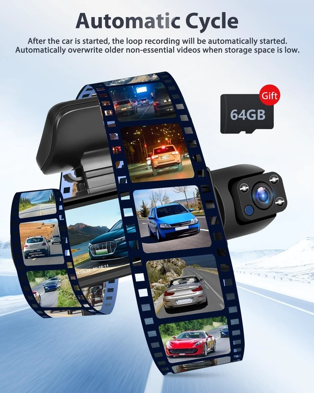 Alt view image 5 of 5 - Motorsi 3.16" Dash Cam Front and Inside Car Dash Mount Camera HD Screen DVR Video Recorder Driving Recorder Support Night Vision Parking Monitoring Exposure Compensation 64GB TF Card