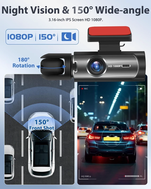 Alt view image 3 of 5 - Motorsi 3.16" Dash Cam Front and Inside Car Dash Mount Camera HD Screen DVR Video Recorder Driving Recorder Support Night Vision Parking Monitoring Exposure Compensation 64GB TF Card