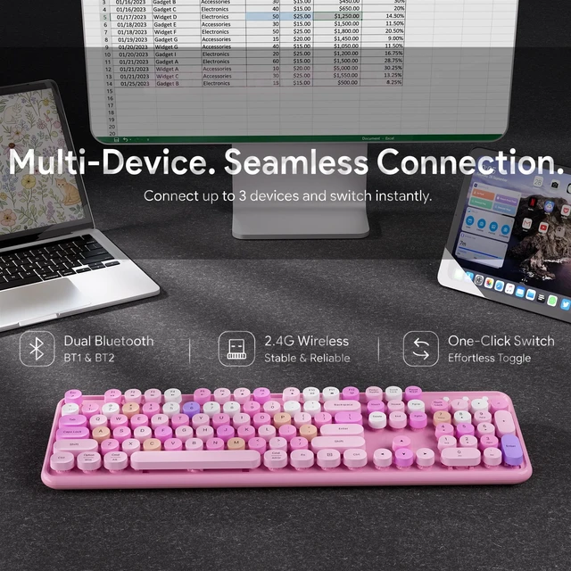 Alt view image 3 of 5 - Cloud-W Colorful Wireless Bluetooth Keyboard (Pink Colorful)
