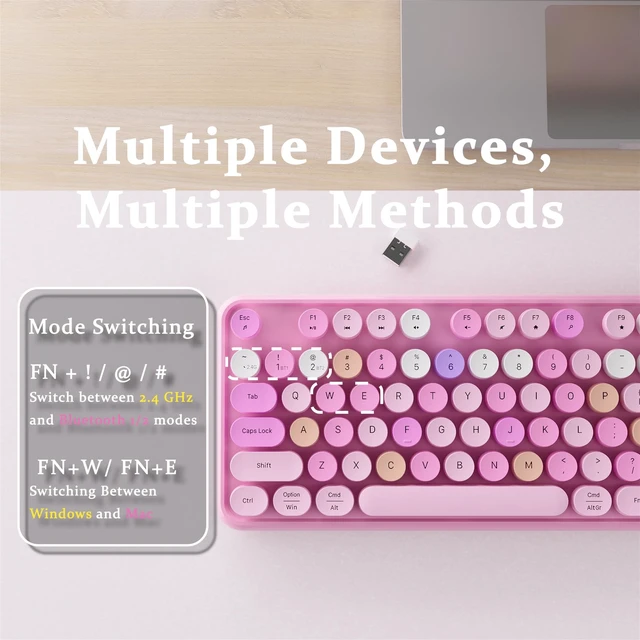 Alt view image 4 of 5 - Cloud-W Colorful Wireless Bluetooth Keyboard (Pink Colorful)