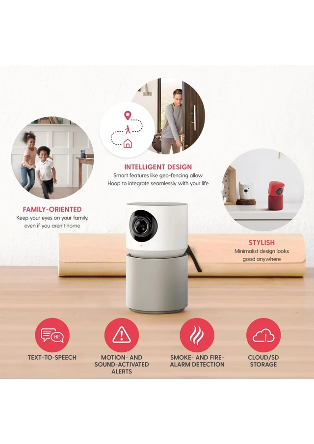 Alt view image 3 of 5 - KIEMT Hoop Indoor Home HD Security Camera, Night Vision, 350 Pan/Tilt, Motion and Sound Detection, Two-Way Audio, Easy 60-Second Setup, 2.4GHz and 5GHz Wi-Fi Compatible (PRO White)