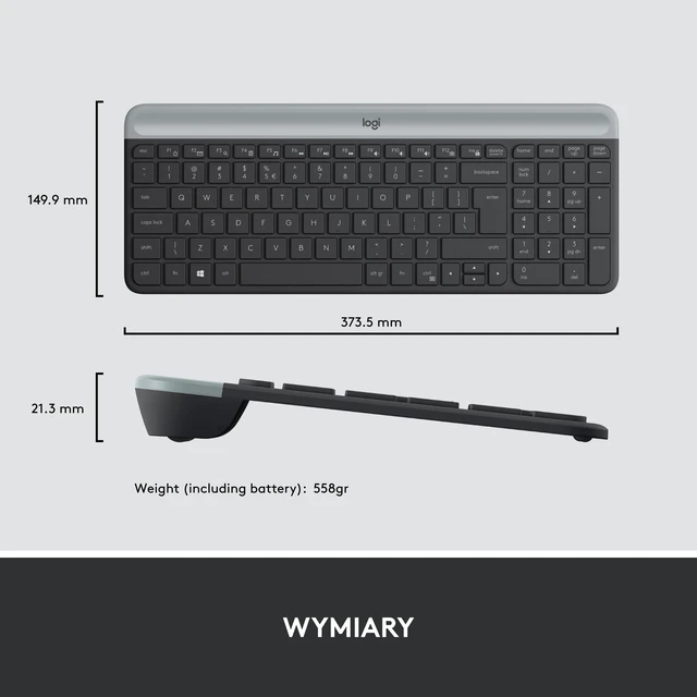 Alt view image 2 of 2 - Logitech MK470 Slim Combo, Wireless Keyboard and Mouse Set, 2.4GHz Connection via Nano-USB Receiver, 10m Range, 18 Months Battery Life, PC/Laptop, Black