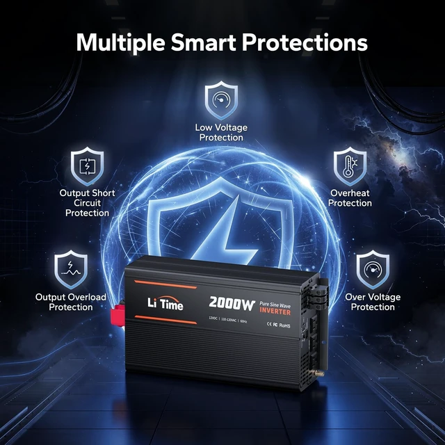 Alt view image 5 of 5 - LiTime 12V 2000W Pure Sine Wave Power Inverter, 4000W Surge Power for RVs