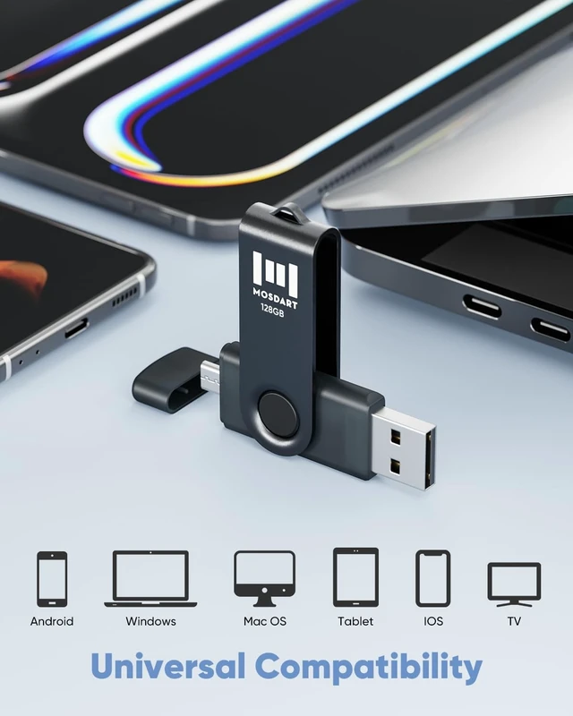 Alt view image 2 of 5 - MOSDART 128GB USB C & USB A 2.0 Swivel Dual Flash Drive,Black