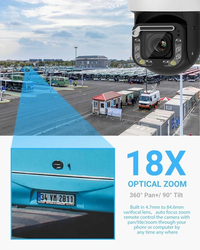 Alt view image 3 of 5 - VIKYLIN 4K 8MP POE IP PTZ Camera Outdoor 18x Optical Zoom,Wiper,