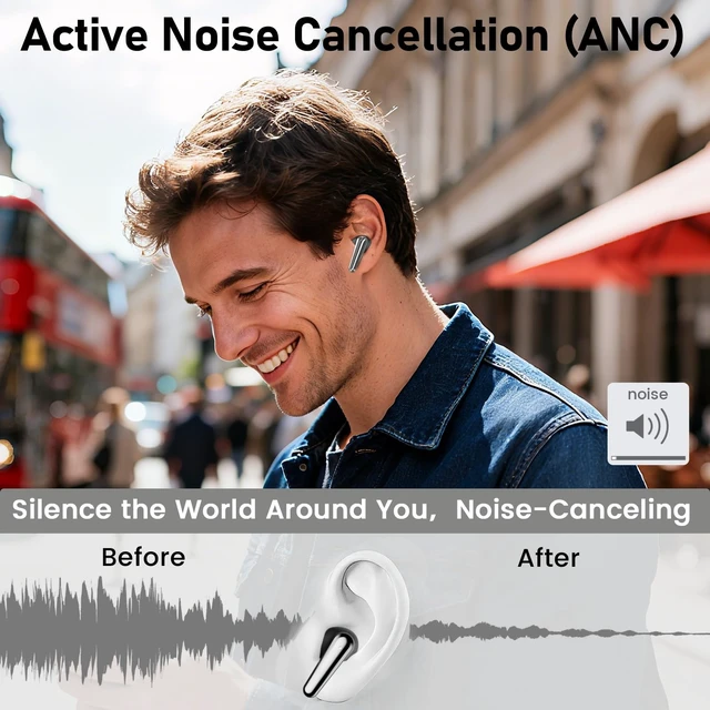 Alt view image 4 of 5 - CXPSUE Wireless Earbuds 2 Pack, ANC in-Ear Bluetooth Headphones, Big Bass Durable, Lightweight Design for Noisy Factories, Gym, and Travel, 60 Hour Long Playtime (Glossy Black)
