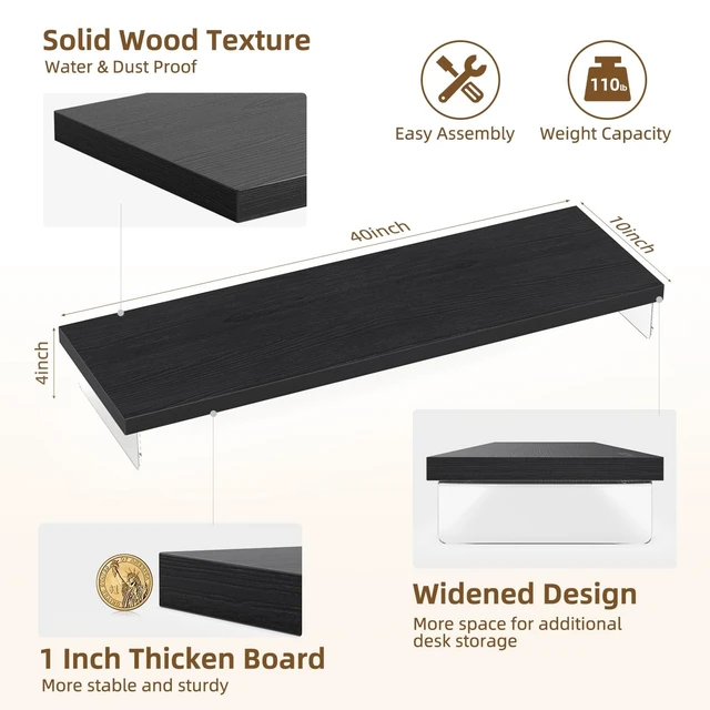 Alt view image 3 of 5 - Dual Monitor Stand Riser, 40x10 in Wood & Acrylic Desktop Organizer Shelf
