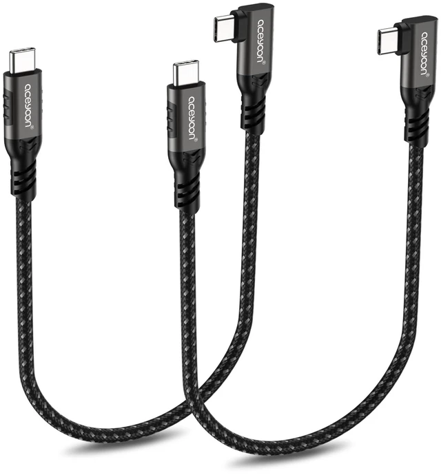 Main image of aceyoon 2 Pack Right Angle USB C Cable1.6FT, 240W PD Fast Charging Cable, Nylon Braided USBC to C 90 Degree Short Charger Data Sync Cable for iPhone 17/16/15 Pro Max, Galaxy S24 S23, Type C Devices