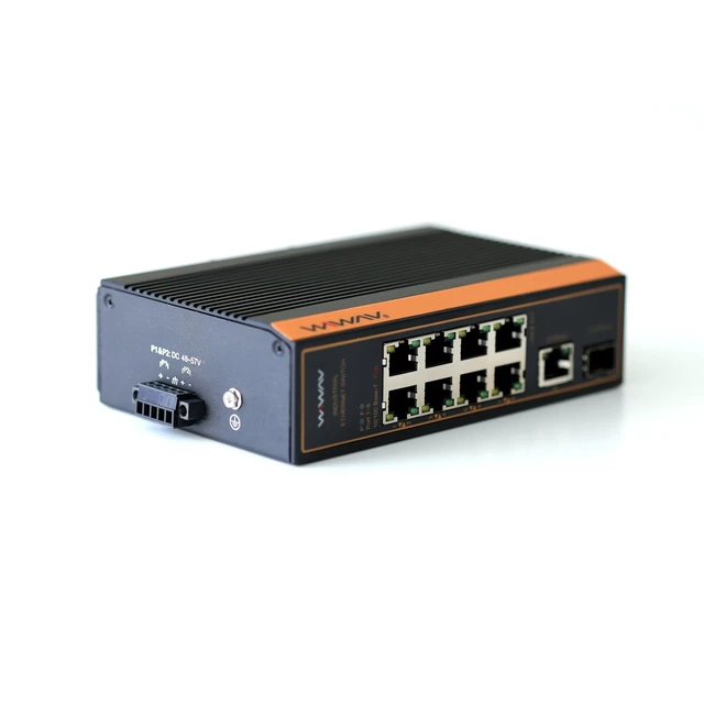 Alt view image 4 of 5 - WIWAV WP1010-8FE1GE1GF-I 10/100Mbps 10-Port PoE Unmanaged Industrial Ethernet Switches with DIN Rail/Wall-Mount (UL Listed, IP40, -40 to 85C)