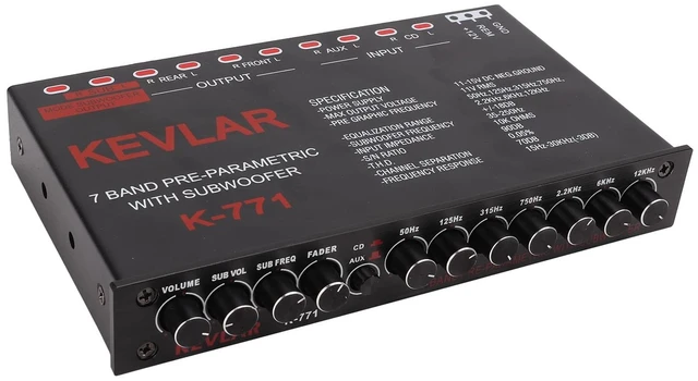 Main image of 7 Band Car Audio Graphic Equalizer with Low Pass Filter, High Level Inputs, Front Rear Sub Outputs Universal Pre Amp EQ for Car Stereo Systems
