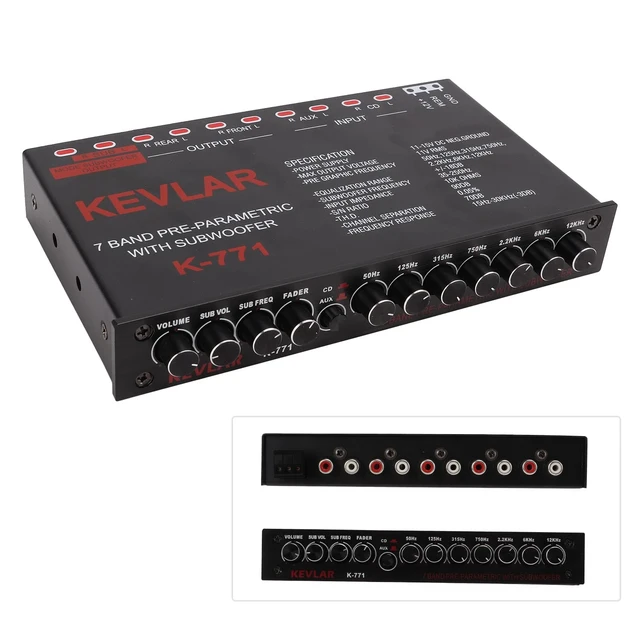 Alt view image 2 of 5 - 7 Band Car Audio Graphic Equalizer with Low Pass Filter, High Level Inputs, Front Rear Sub Outputs Universal Pre Amp EQ for Car Stereo Systems