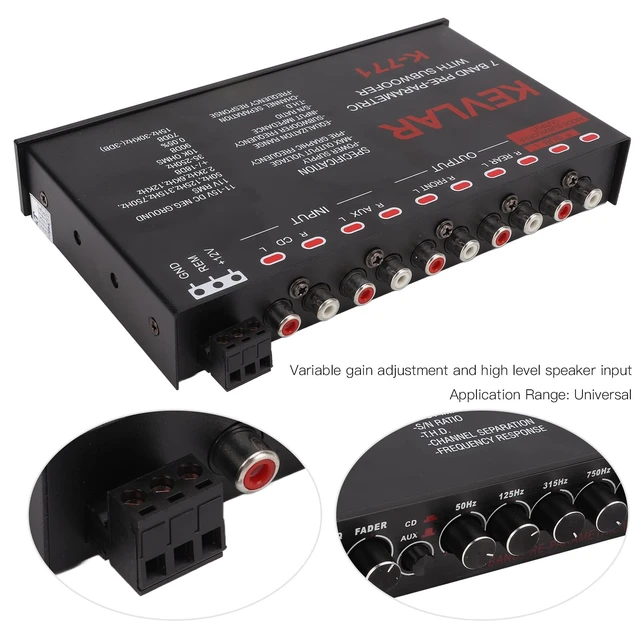 Alt view image 3 of 5 - 7 Band Car Audio Graphic Equalizer with Low Pass Filter, High Level Inputs, Front Rear Sub Outputs Universal Pre Amp EQ for Car Stereo Systems