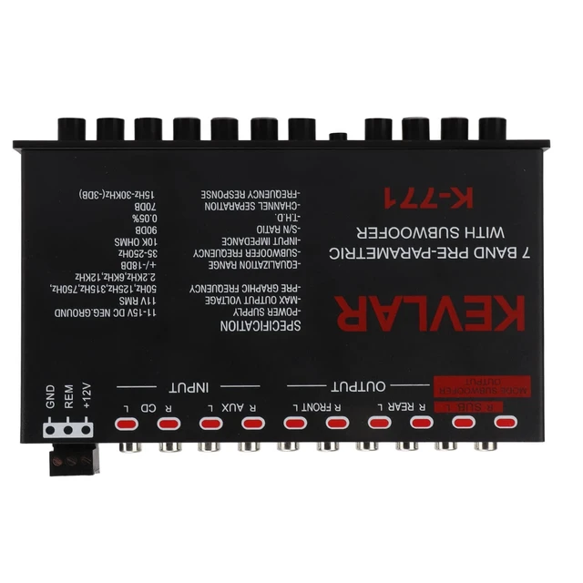 Alt view image 5 of 5 - 7 Band Car Audio Graphic Equalizer with Low Pass Filter, High Level Inputs, Front Rear Sub Outputs Universal Pre Amp EQ for Car Stereo Systems